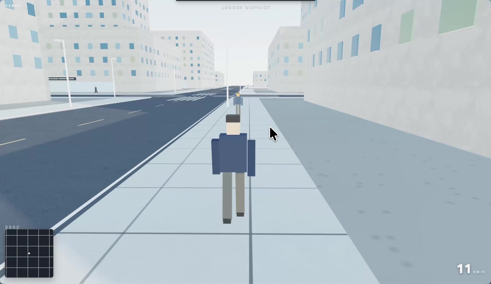 Personaje en una calle de la ciudad creada con Grok 4.6 en la comparación oficial