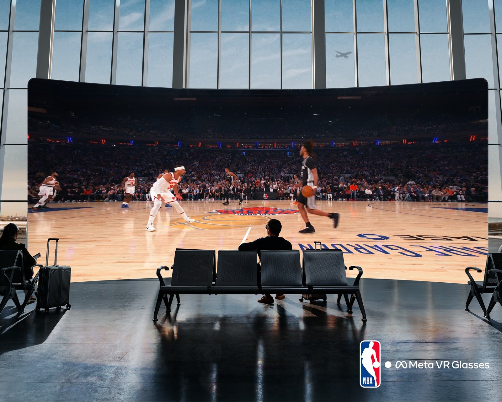 Escena promocional de baloncesto inmersivo en Meta VR Glasses