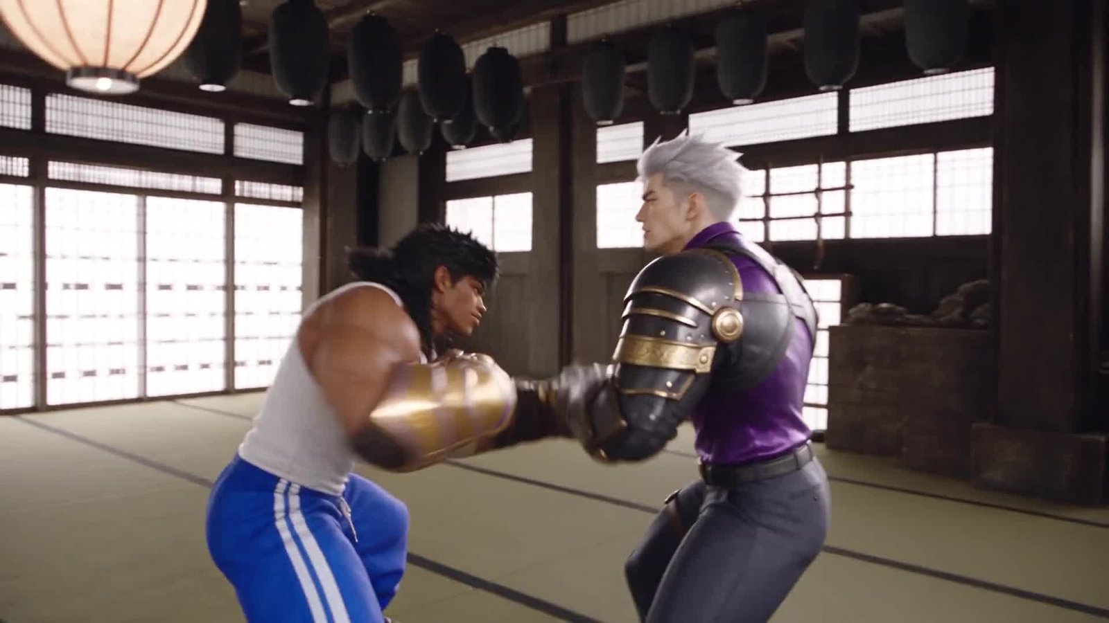 La misma pelea reinterpretada con personajes de aspecto de videojuego