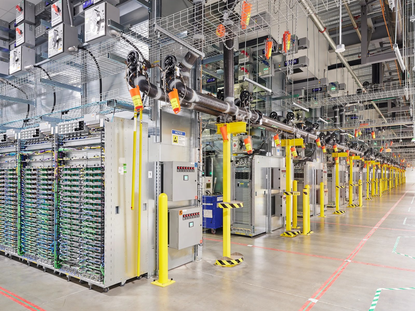 Filas de servidores en el centro de datos de Google en New Albany, Ohio