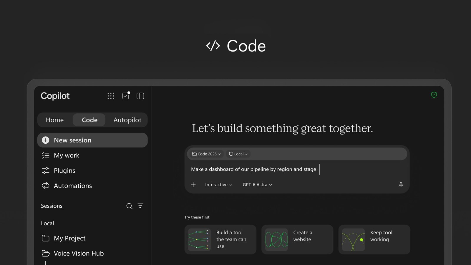 Interfaz de Copilot Code presentada por Microsoft