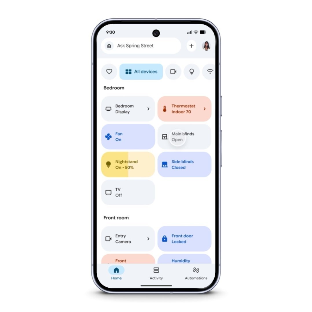 Controles de dispositivos en la aplicación Google Home